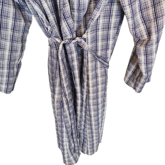 VTG Victoria's Secret Robe Gold Crown Cozy Robe Womens M Blue White Plaid Pocket - Picture 3 of 8